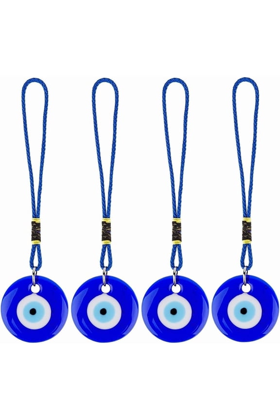4Pcs Blue Glass Car Pendant Hanging Ornament with Rope Rear View Mirror Beaded Decoration Lucky Charms Protection Accessories Gift for Men Women Window Door Wall Frame Balcony