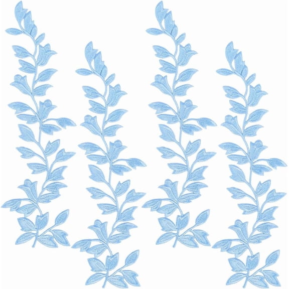 4Pcs Blue Leaf Applique Plant Patches Repair Floral Lace Patches Fabric Hot Melt Adhesive Sticker Iron on Sew on Embroidery Embellishments