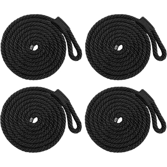 4Pcs Boat Bumper Line Double Braided Nylon Fender Rope 6.5' x 3/8" Boat Fender Lines Inflatable Boat Buoys Strong and Durable Twisted Rope(Black)