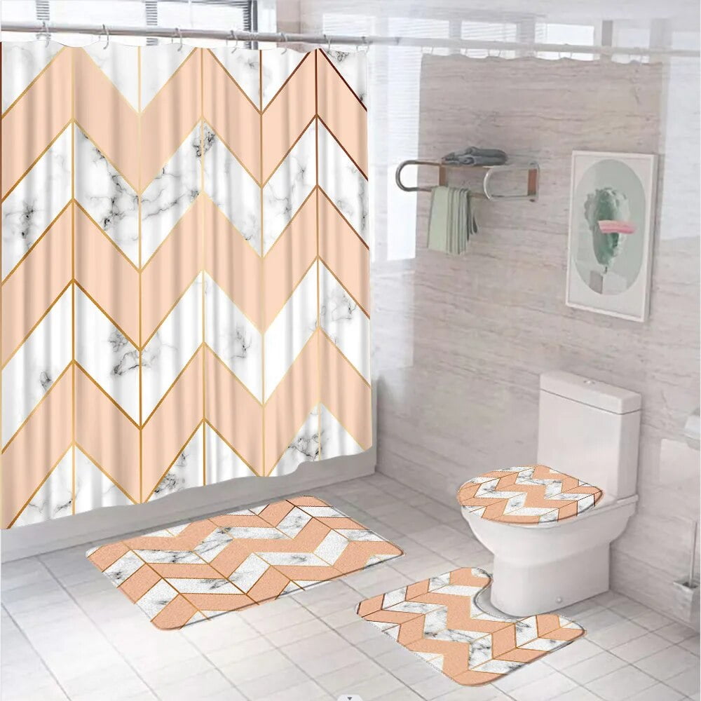 4pcs Bohemia Ethnic Style Shower Curtain Sets Geometric Boho Art