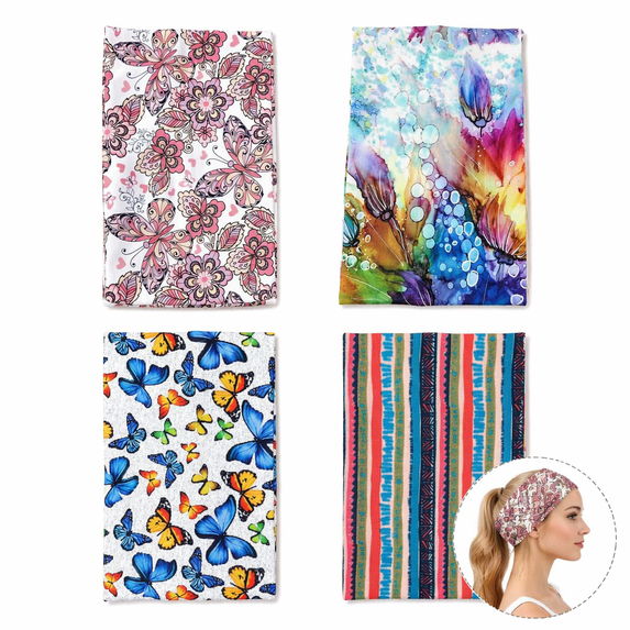 Artrylin Boho Bandeau Headbands, Pack of 4 Wide Knot Hair Scarf Floral Printed Turban Head Wrap, Thick Stretch Cotton Hair Bands for Women, Yoga Workout Makeup Daily Wear & Beach Travel (Boho)