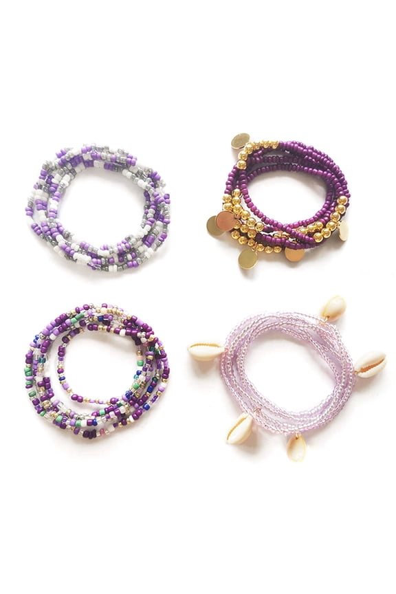 4Pcs Boho Waist Beads Adjustable Slim Chain Belts Seed Beaded Belly Chain Plastic Bikini Body Jewelry