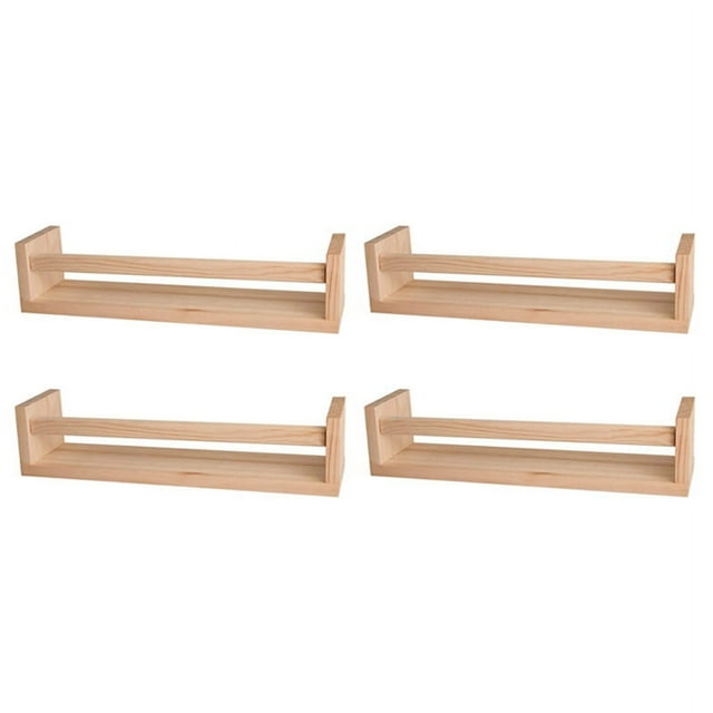 4Pcs Bookshelf,Natural Wood Floating Wall Bookshelf ,Nursery Shelves