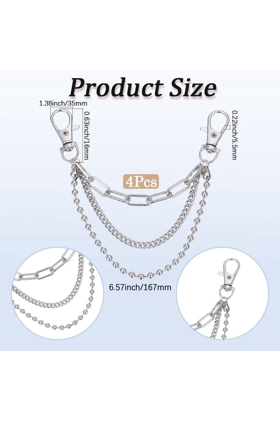 4Pcs Boot Strap Chains 3-Layer Shoe Charms Chains Punk Shoelace Decoration Accessories with Lobster Clasps for Women Men Sneakers Casual Shoes Sandals Bags Pocket Keychains Hanging Ornament