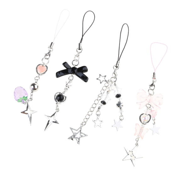 4Pcs Bowknot Star Pendant Phone Charm Hangings Rope Sweet Phone Chain Strap Bag Decoration Lanyard Keychain Accessory
