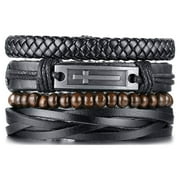 VNOX 4Pcs Braided Pu Leather Bracelets Set for Men Cross Cuff Adjustable Black