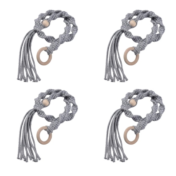 4Pcs Braided Rope Tassels Curtain Accessories Tiebacks with Wood Rings Easy Installation Window Drape Holdbacks Ties