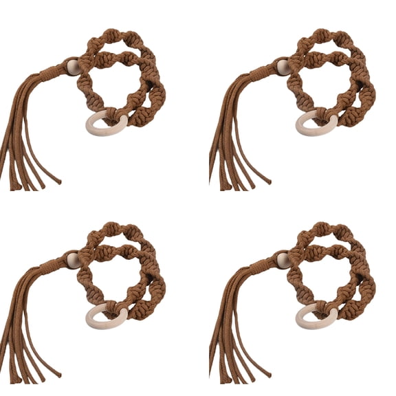 4Pcs Braided Rope Tassels Curtain Accessories Tiebacks with Wood Rings Easy Installation Window Drape Holdbacks Ties