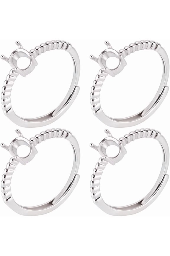 4Pcs Brass Adjustable Rings Settings Prong Ring Settings Oval Platinum Tray: 7x5mm 6.5mm Inner Diameter: 18mm DIY
