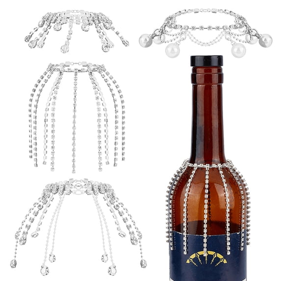 4Pcs Brass & Alloy Rhinestone Wine Bottle Decoration for Party Bottle Decoration Silver 120mm