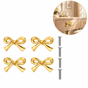 Gold Bow Drawer Knobs, 4 Pack Cabinet Handles for Dresser, Kitchen, Vanity, Closet