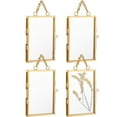 4Pcs Brass Double Glass Frame,Gold Floating Hanging Photo Frame,Glass