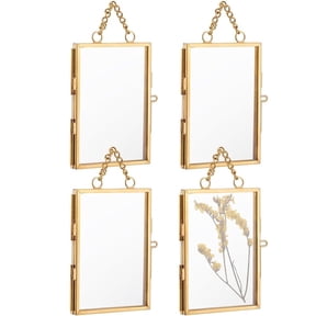 4Pcs Brass Double Glass Frame,Gold Floating Hanging Photo Frame for Pressed Flowers,Brass Glass Frame for Specimen,DIY Decor