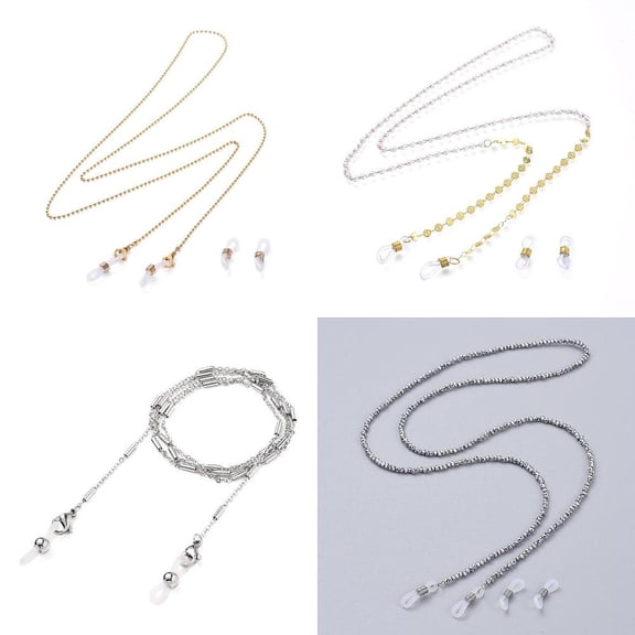 4Pcs Brass Eyeglasses Chain 700mm Gold Silver Tone Neck Strap Eye Glasses Cord Stylish Neck Lanyard with Glass Beads