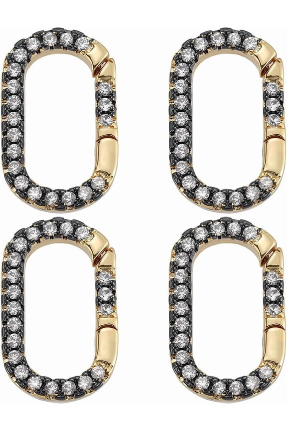 4Pcs Brass Micro Pave Clear Cubic Zirconia Spring Gate Rings Long-Lasting Plated Lead Free & Cadmium Free Rack Plating Oval