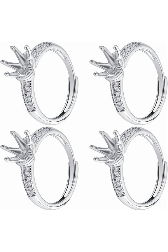 4Pcs Brass Micro Pave Cubic Zirconia Adjustable Rings Settings Prong Ring Settings Platinum Tray: 6.5x6.5mm 8mm Inner Diameter: 17mm for DIY