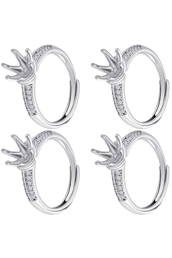 4Pcs Brass Micro Pave Cubic Zirconia Adjustable Rings Settings Prong Ring Settings Platinum Tray: 6.5x6.5mm 8mm Inner Diameter: 17mm