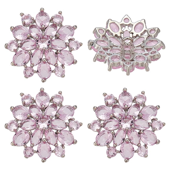 4Pcs Brass Micro Pave Cubic Zirconia Buttons Flower Lilac 21x22x8mm Hole: 1.5mm