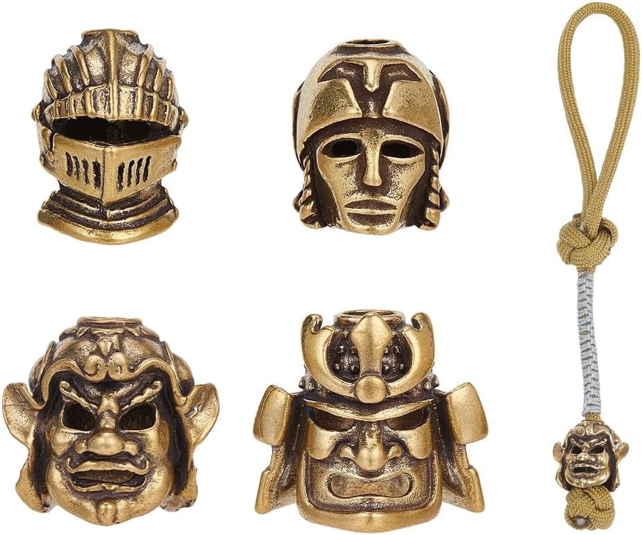 4Pcs Brass Paracord Beads Large Hole Samurai Helmet Beads Antique