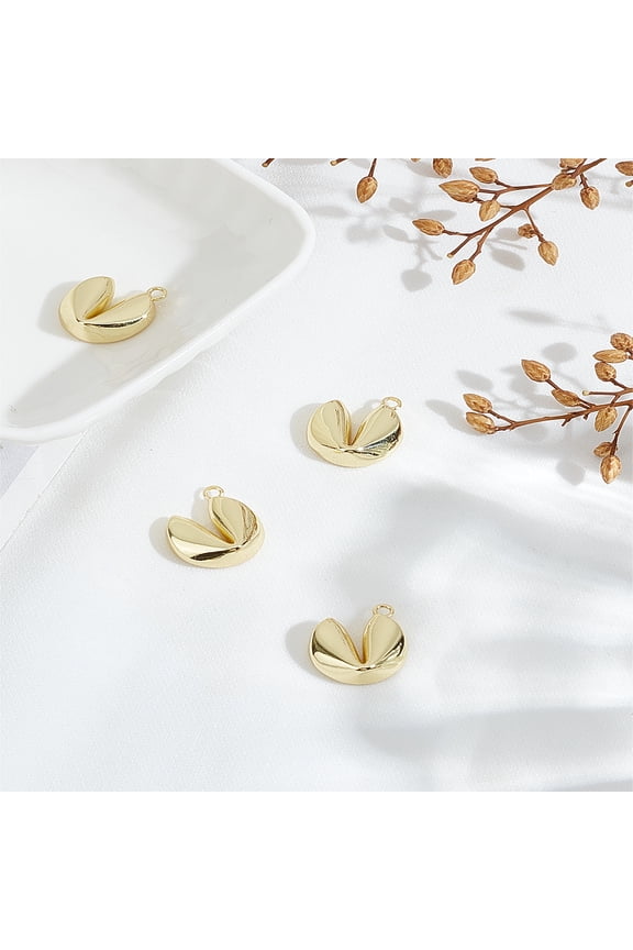 4Pcs Brass Pendants Fortune Cookie Charms Real 18K Gold Plated 17x15x5.5mm Hole: 1.6mm