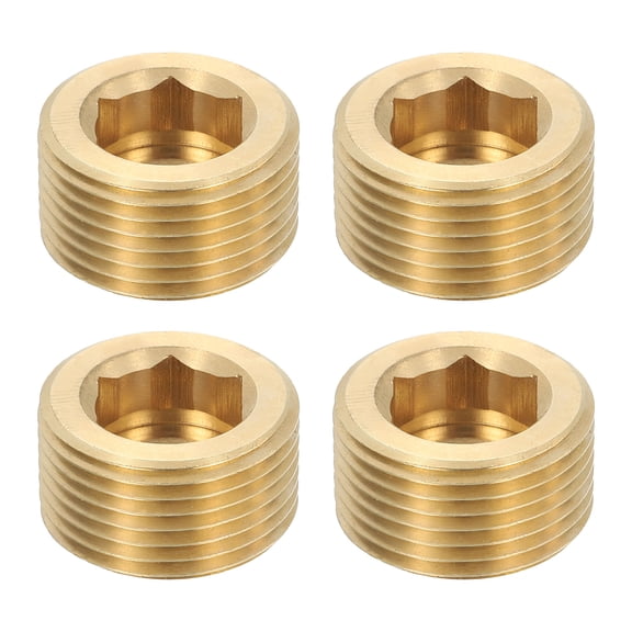4Pcs Brass Pipe Plug Fitting, 3/4" BSP Male Internal Hex Thread Socket Pipe Plug