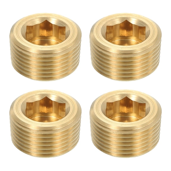 4Pcs Brass Pipe Plug Fitting, 3/4" NPT Male Internal Hex Thread Socket Pipe Plug