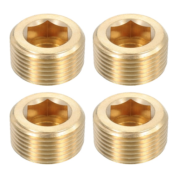 4Pcs Brass Pipe Plug Fitting, 3/4" PT Male Internal Hex Thread Socket Pipe Plug
