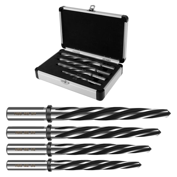 4Pcs Bridge Construction Reamer Drill Bit, 3/8" 1/2" 5/8" 3/4" HSS Taper Chucking Reamer for Steel Alloy Metal Wood Plastic, Car Reamer Enlarge Hole Drill Bit with 5 Spiral Flute Align Hole Reamer