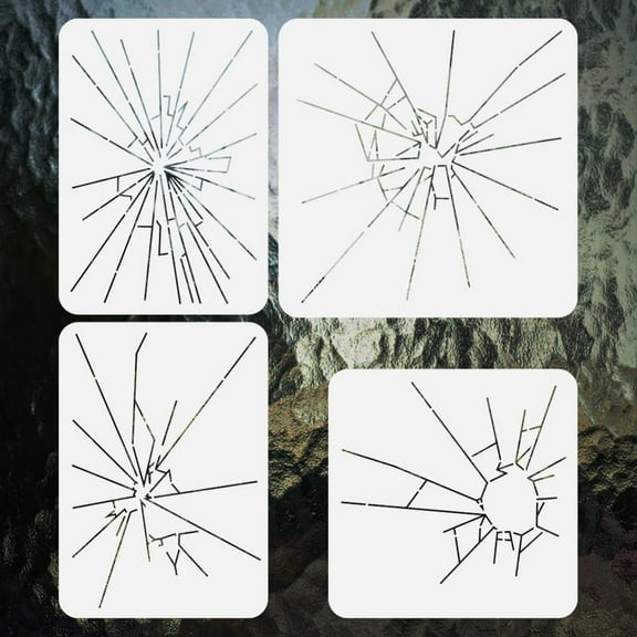 4Pcs Broken Glass Stencils for Painting Reusable Shattered Glass Stencil Drawing Templates Texture DIY Craft Paint Templates for Wall Home Decor Wood Burning Canvas Journal Window Fabric