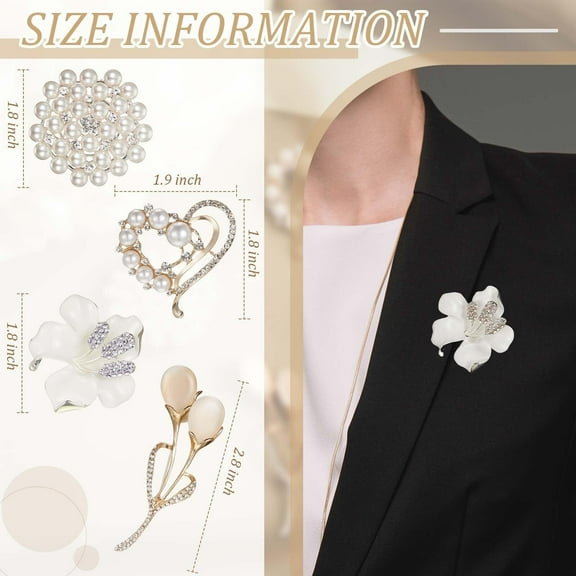 4Pcs Brooches and Pins for Women Crystal Pearl Brooches Heart Rhinestone Flower