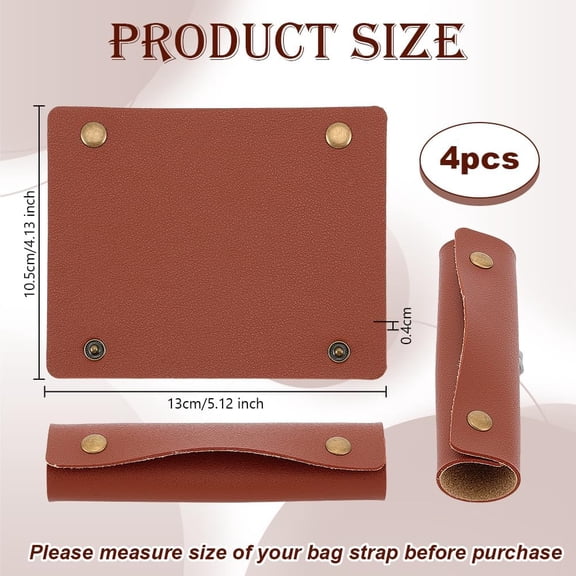 4Pcs Brown Handbag Handle Cover Luggage Handle Wrap 5.1x4.1 Inch Leather Luggage Grip Protector 4mm Thick Handbag Grip Cover Protector for Suitcase Grocery Shopping Bag Tote Bag Wallet
