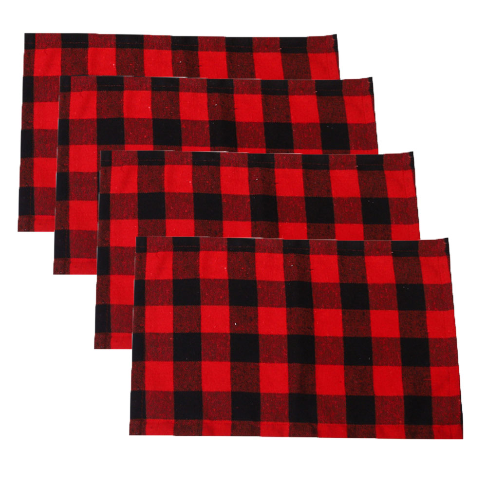 4Pcs Buffalo Plaid Placemats,Reversible Cotton Burlap Christmas Placemats for Home Holiday Xmas