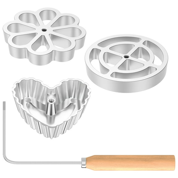 4Pcs Bunuelos Mold Aluminium Alloy Rosette Molds Frying Moulds with Wood Handle Hollow Out Bunuelos Cookie Maker Mold Screwable Handle Bunuelos Mold Washable Suitable for Cooking