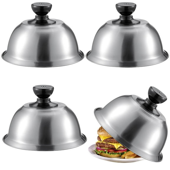 4Pcs Burger Covers with Anti-Scald Handle, Stainless Steel Round Basting Covers for Griddle Grill, Cheese Melting Domes, Steaming Covers for Cooking Hamburgers Steaks Bacon