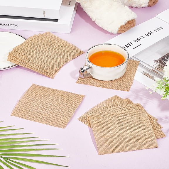 4Pcs Burlap Cup Coasters Square Cup Mat Tan 105x110x1mm diy