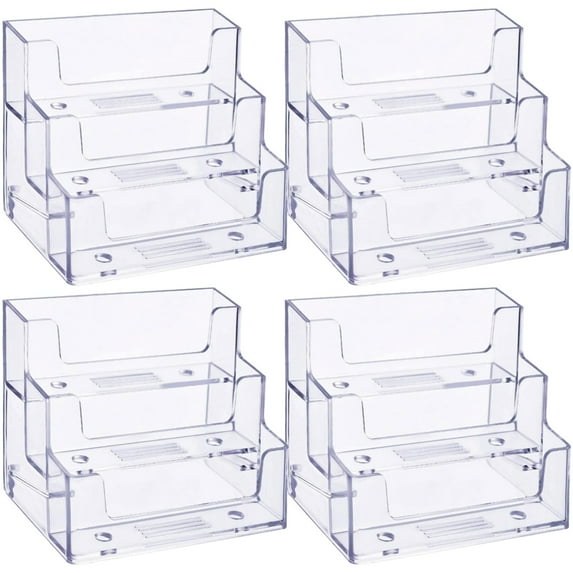 4Pcs Business Card Holder 3 Tiers Acrylic Stand Organizer clear Card Holder