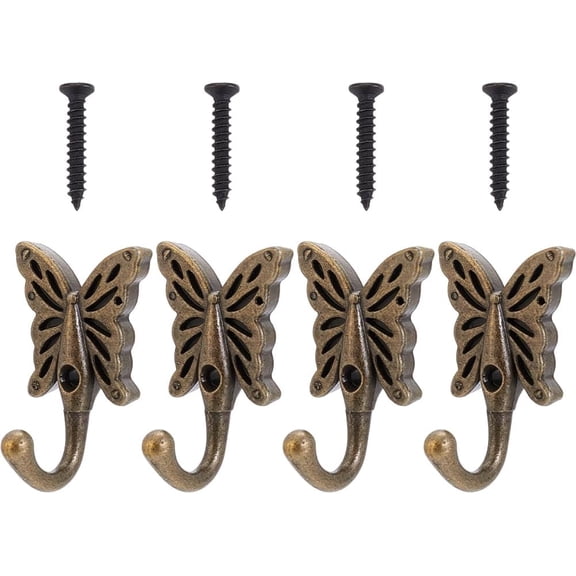 4Pcs Butterfly Coat Hooks 4Pcs Decorative Towel Hooks Rustic Metal Wall Hooks Vintage Wall Mounted Metal Hanger for Coat Towel Key Bags Scarves Home Decor Accessories 2.18x1.37 inch Copper