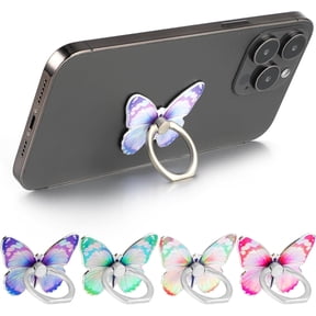 4Pcs Butterfly Phone Ring Stand Colored Cute Butterfly Phone Grip Metal Cell Phone Finger Holder Cellphone Ring Holder Compatible with Phones Tablets Case 360Rotation