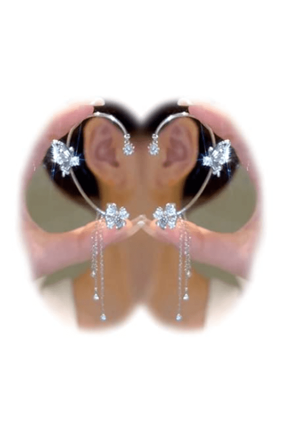 4Pcs Butterfly Tassel Zircon Earrings and Ear Cuffs - No Piercing Flower Climber Wrap Around Earrings - Fairy Ear Clip Jewelry Gifts