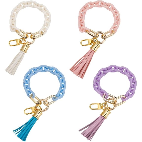 4Pcs CCB Plastic & Acrylic Pendant Decoration with Golden Alloy Swivel Clasps and Imitation Leather Big Tassel Pendants 185mm 4pcs/set