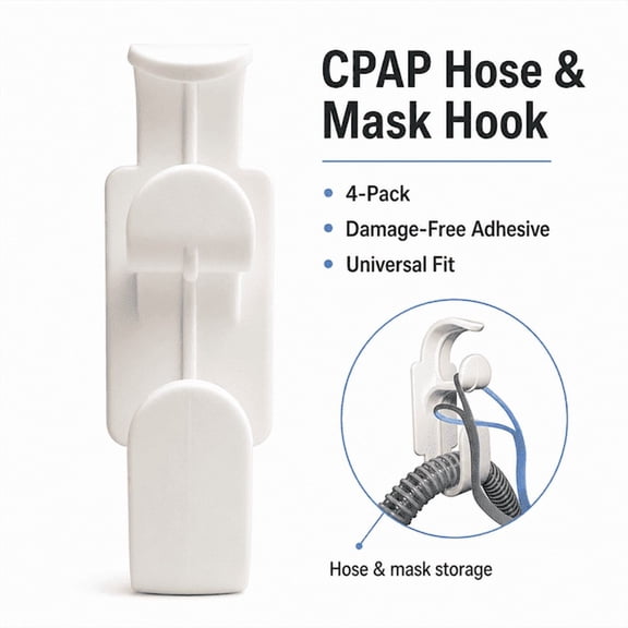 4Pcs CPAP Hose Holder and Mask Hook, Damage-Free Adhesive Tubing Hanger for Bedside Organization