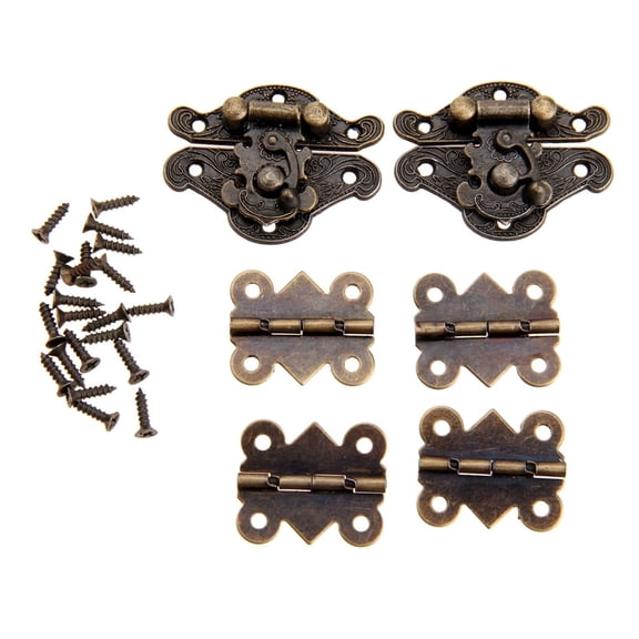 4Pcs Cabinet Hinges and 2Pcs Antique Bronze Jewelry Wooden Box Case Toggle Hasp Latch Furniture Accessories Iron Vintage Hardware