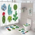 thumbnail image 1 of 4Pcs Cactus Shower Curtain Set with Rug Toilet Lid Cover Bath Mat Tropical Plant Floral Succulent Fabric Rustic Bathroom Curtain, 1 of 5
