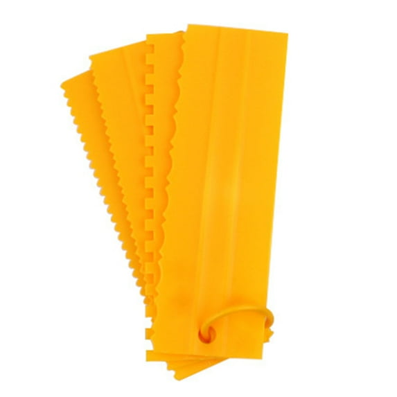 4Pcs Cake Scraper Set Plastic Cake Lace Cream Icing Smoother Cake Comb Tool for Baking DIY Tools Yellow