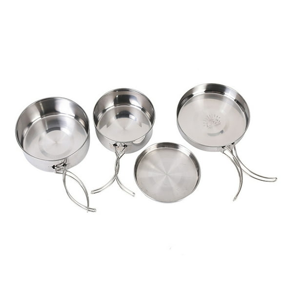 4Pcs Camping Cookware Set with 2 Cooking Pot/Frying Pan/Lid Hiking Cooking Pots