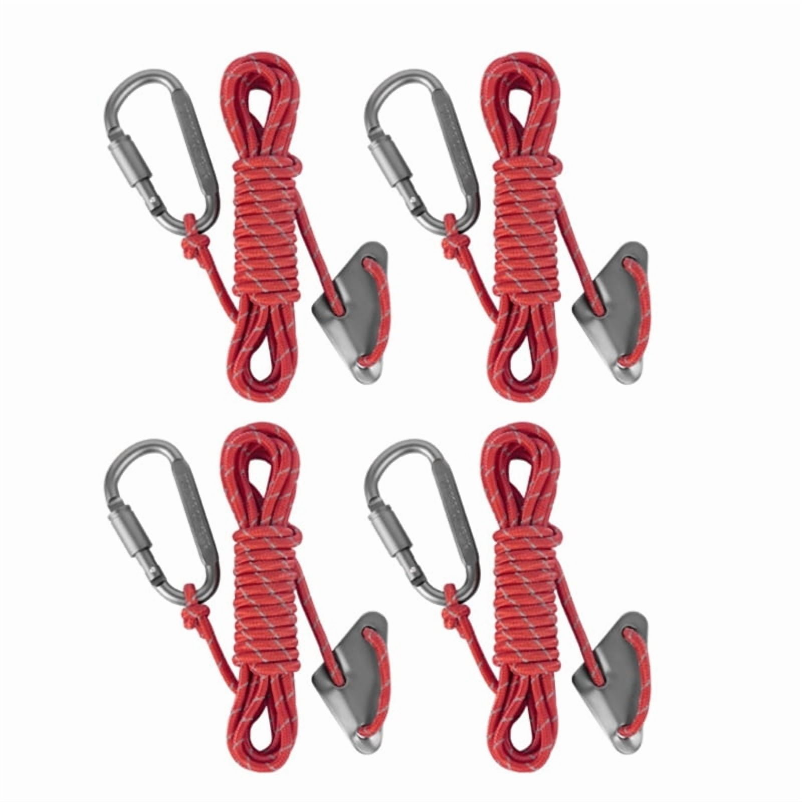 4Pcs Camping Rope with Locking Carabiner Clip Reflective Guy Lines with ...