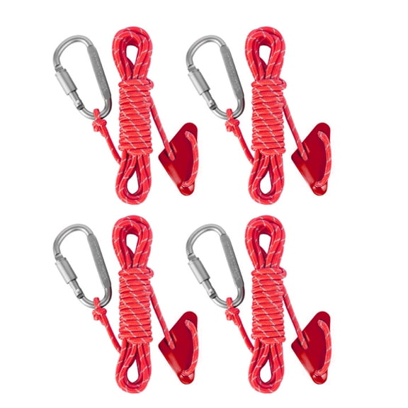 4Pcs Camping Rope with Locking Carabiner Clip Reflective Guy Lines with Guyline Adjuster Tensioner for Outdoor Hiking
