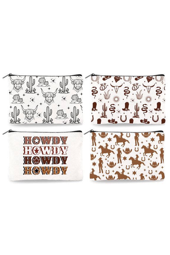 4Pcs Canvas Animal Print Makeup Bag - 9.06" x 5.9" Animal Texture Cosmetic Bags Travel Organizer Portable AccessoriesDIY