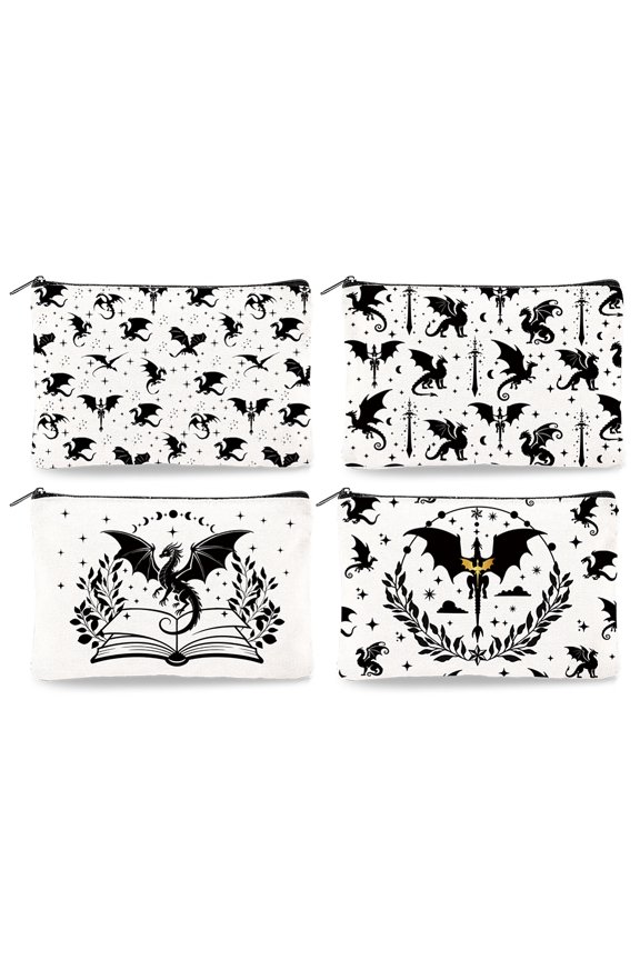 4Pcs Canvas Animal Print Makeup Bag - Animal Texture Cosmetic Bags Travel Organizer Portable Accessories