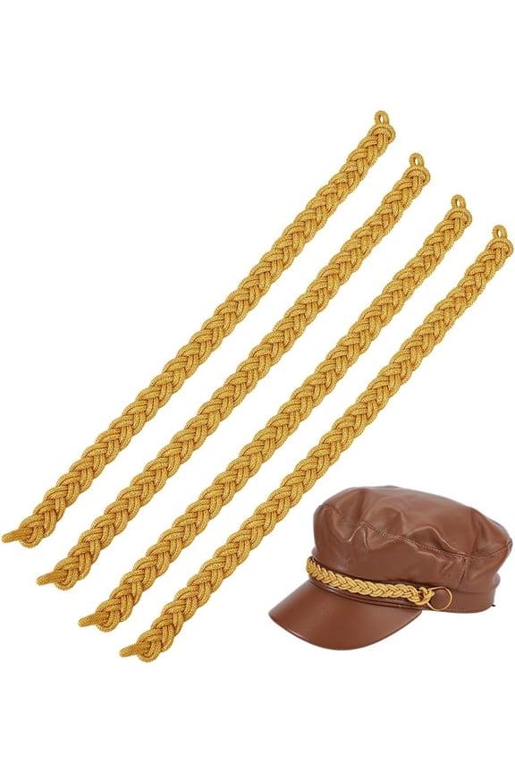 4Pcs Captain Hat Straps Polyester Visor Cap Cord for Military Golf Fishing Captain Bullion Baseball Hats Metal Black